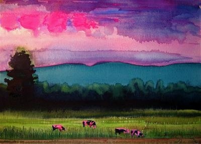 Pink Cows at Sunset