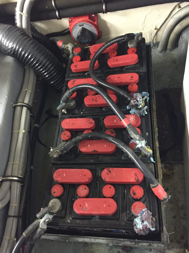 The original bow thruster battery bank in very bad shape!