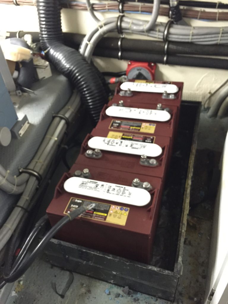 The newly installed, but not yet hooked up, bow thruster batteries!