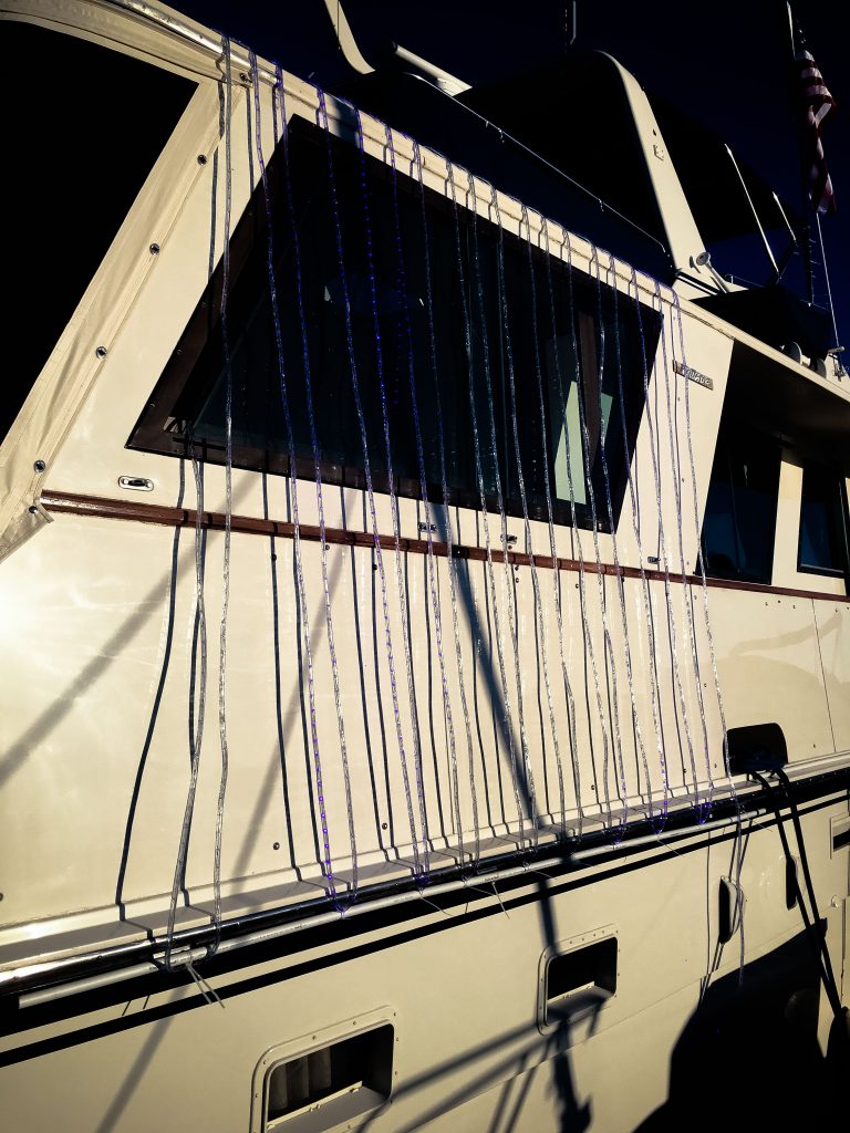Stringing 250 feet of blue LED rope