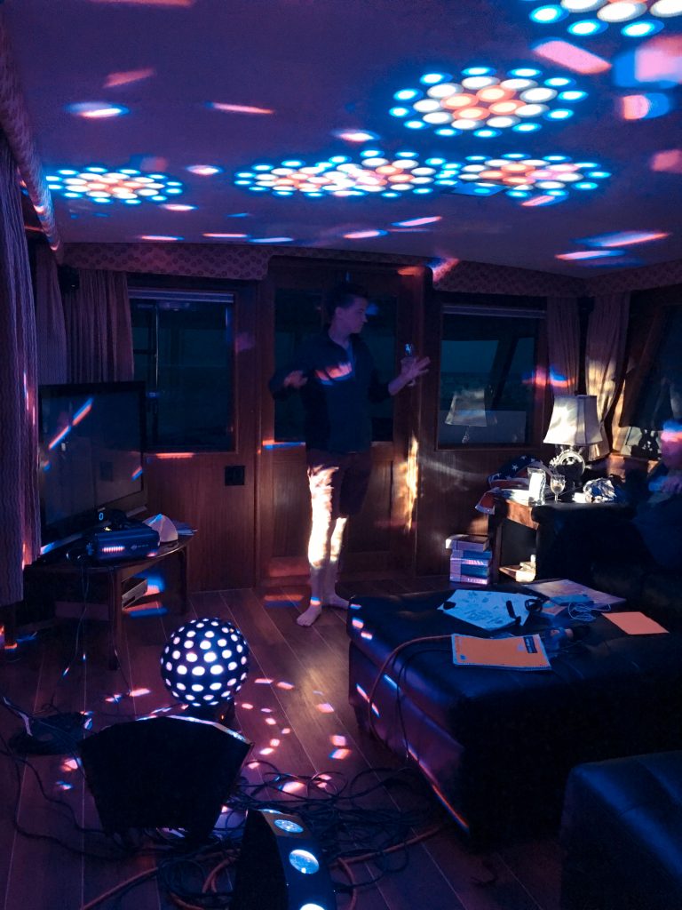 Lukas admiring the light show in the salon