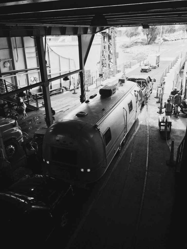 The last vehicle loaded onto the ferry